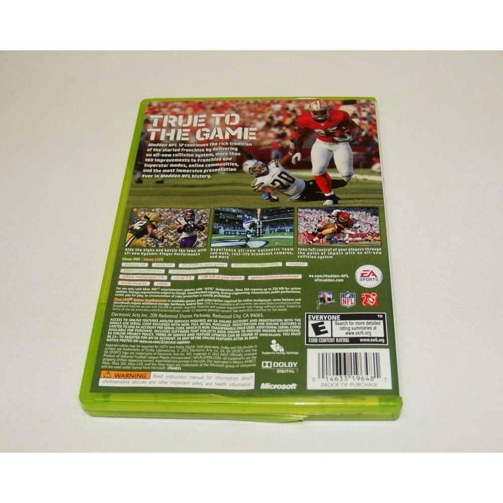 Madden NFL 12, Xbox 360 Video Game, Microsoft With Papers